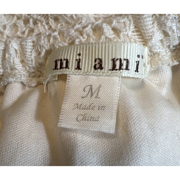 Miami by Francesca's Crochet Top Short Sleeve Shirt Cream Woven Lace Cotton M - Picture 4 of 11